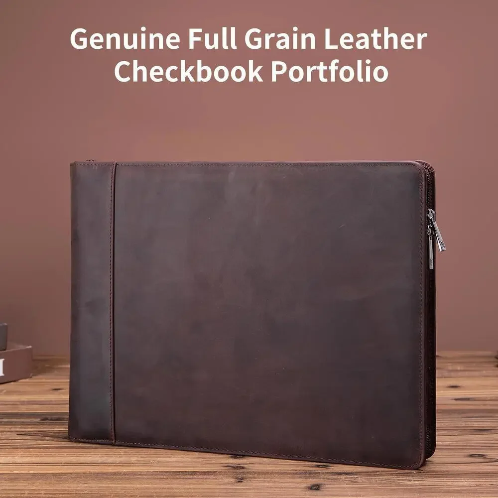 Genuine Full Grain Leather Checkbook Portfolio